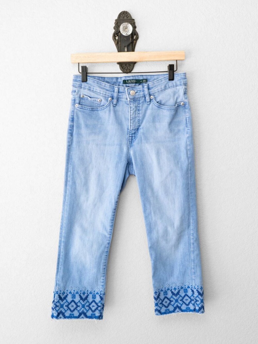 Lauren Ralph Lauren Jeans Womens 6P Light Blue Embroidered Crop Straight Petite